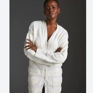 Anthropologie Daily Practice Striped Cardigan, white with Sherpa detail, S $10